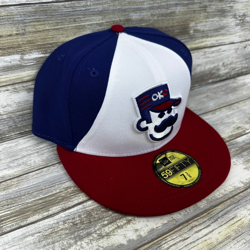 OKC 89ers Abner‎ New Era 59FIFTY MiLB Mens Fitted Hat 7 3/8 Red White Blue NEW